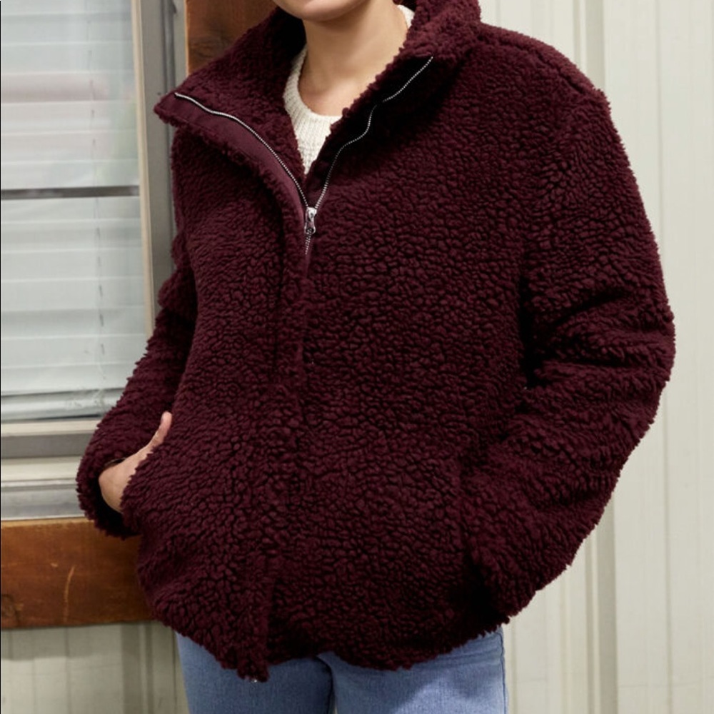 Pacsun Burgundy Sherpa Zip Up